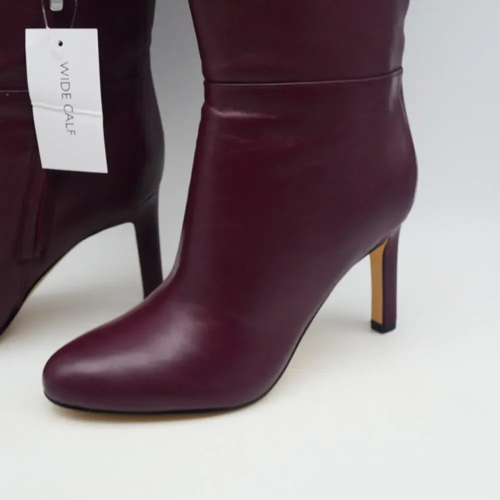 NEW Nine West Women's 5 WIDE CALF Sancha Knee High Boots Red Leather Heels
